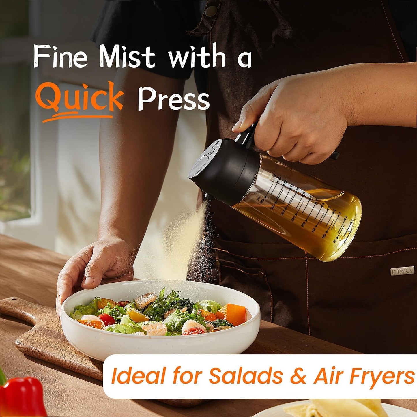 16oz Glass Olive Oil Sprayer & Dispenser – 2-in-1 Bottle for Cooking, Air Fryer, BBQ & Salad (Black)