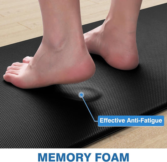 Kitchen Mat Set of 2 – Anti-Fatigue Cushioned Rugs, Non-Slip Waterproof Mats for Kitchen, Office & Standing Desk, 17.3"x30" + 17.3"x47", Black